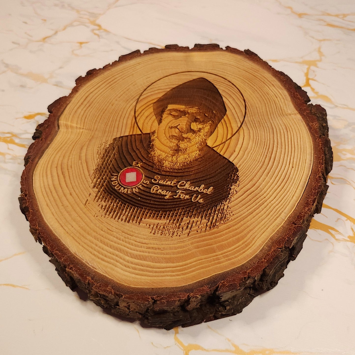 Saint Charbel Cedar Wood Icon
