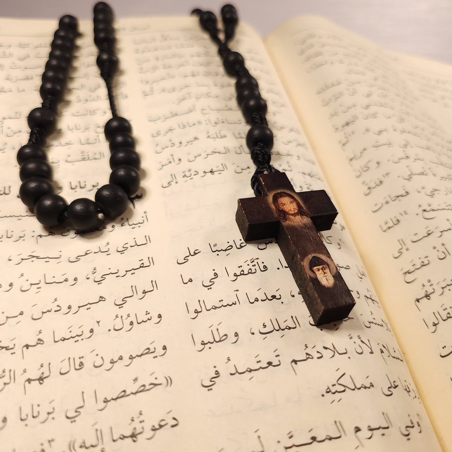 Saint Charbel wood rosary (Black)