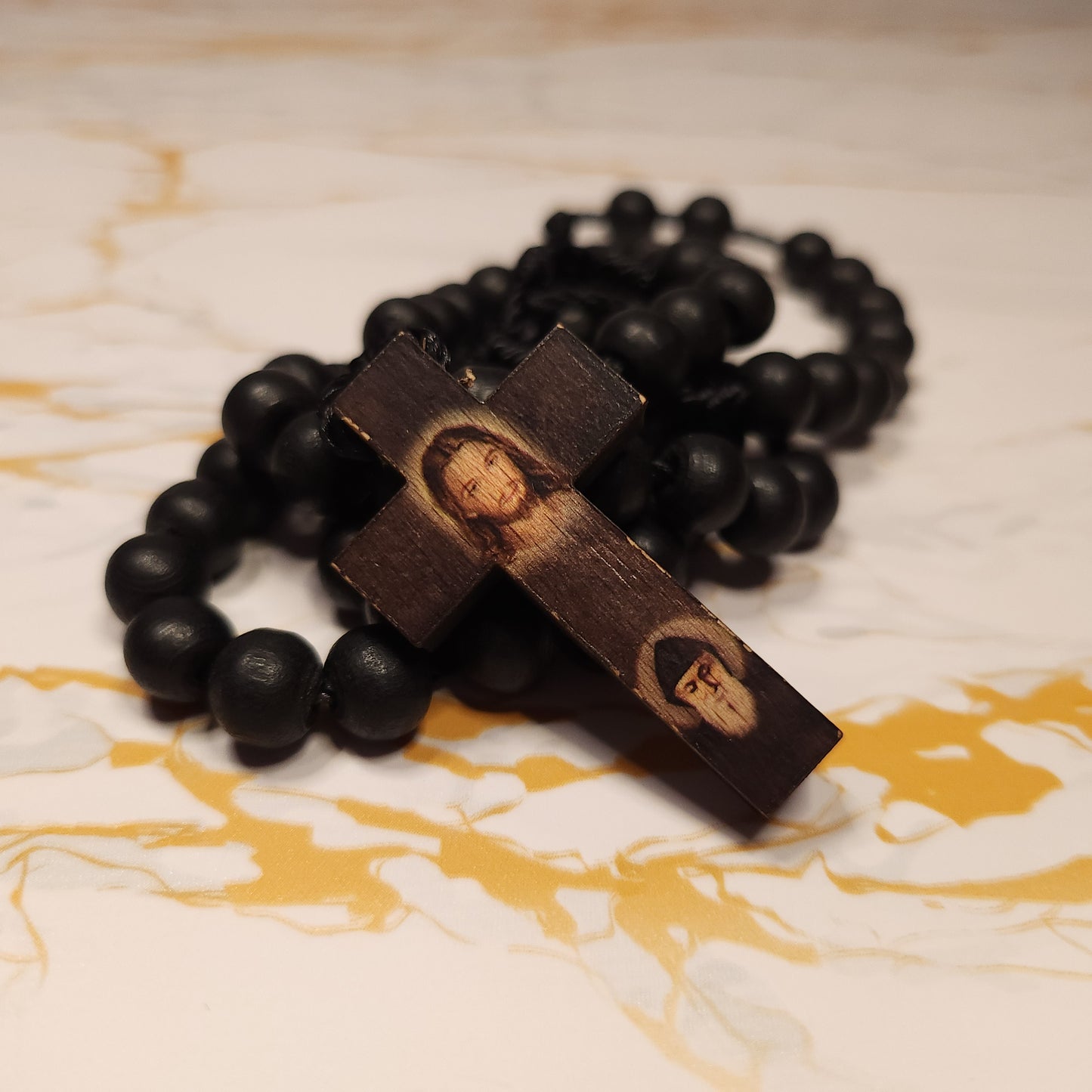 Saint Charbel wood rosary (Black)