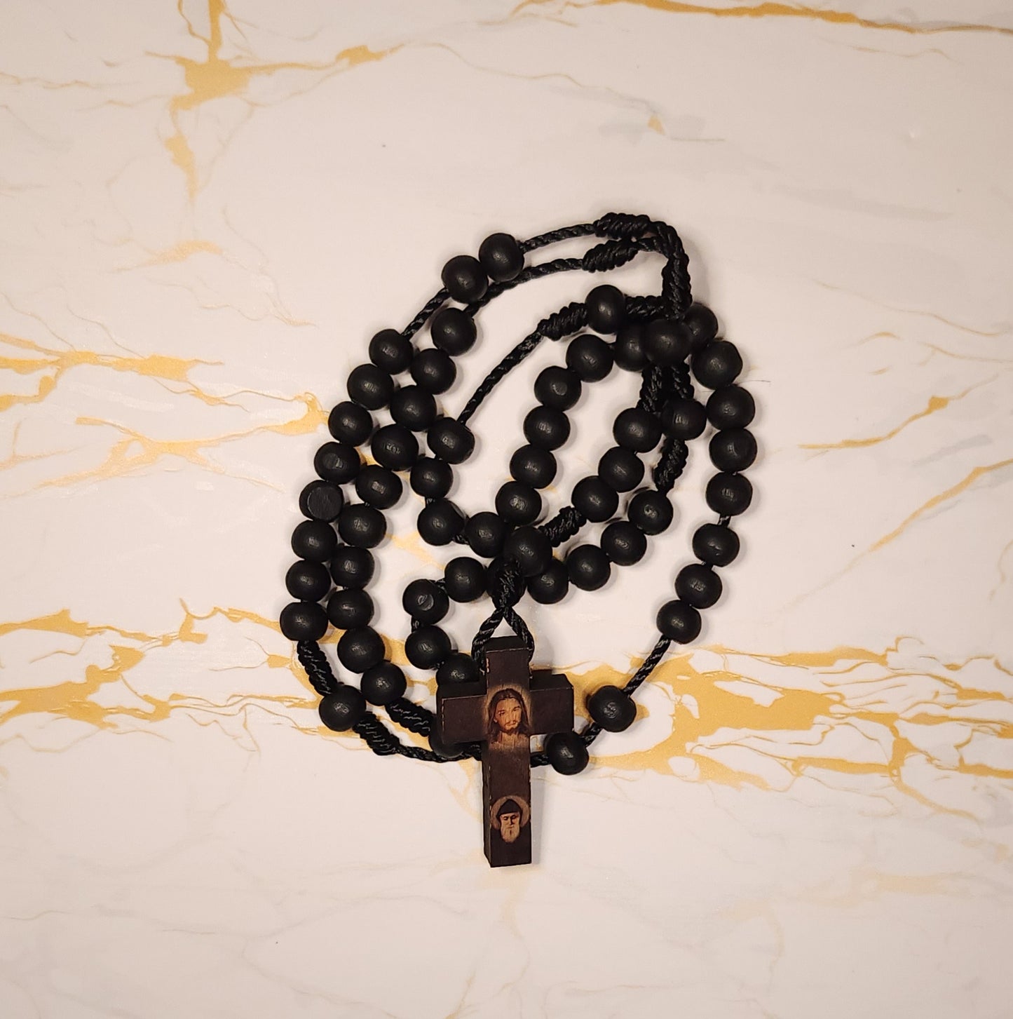 Saint Charbel wood rosary (Black)