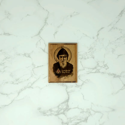 Saint Charbel Mini Cedar Icon - Third-Class Relic of Contact (Ex Indumentis)