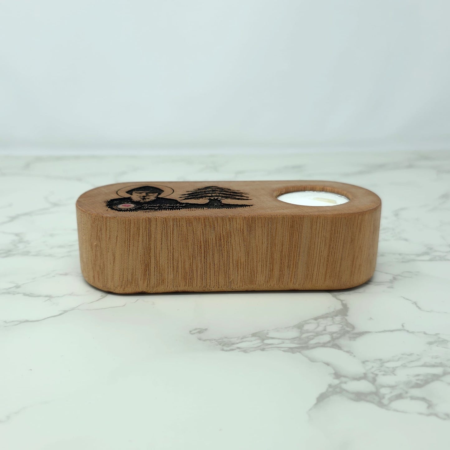 Saint Charbel Wooden Candle Holder Reliquary