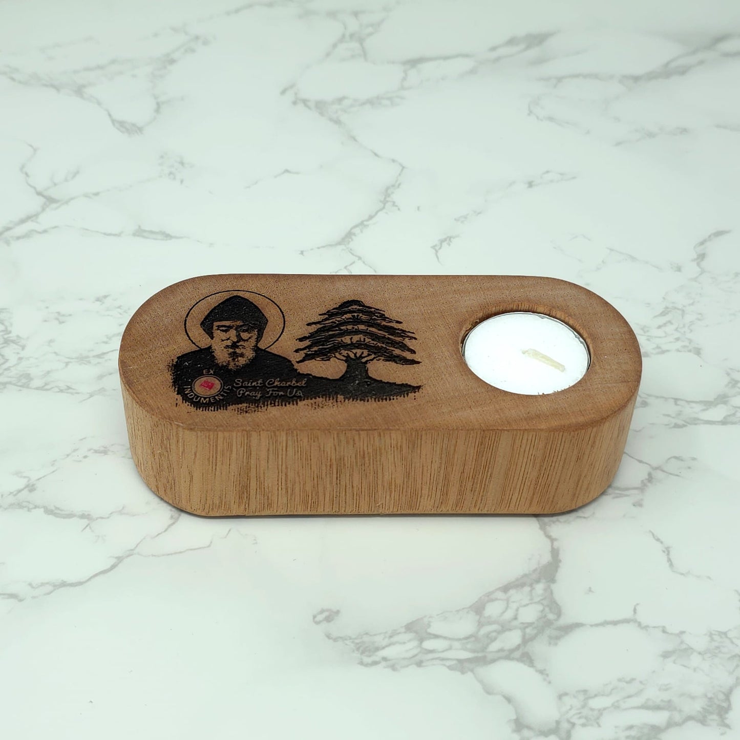 Saint Charbel Wooden Candle Holder Reliquary