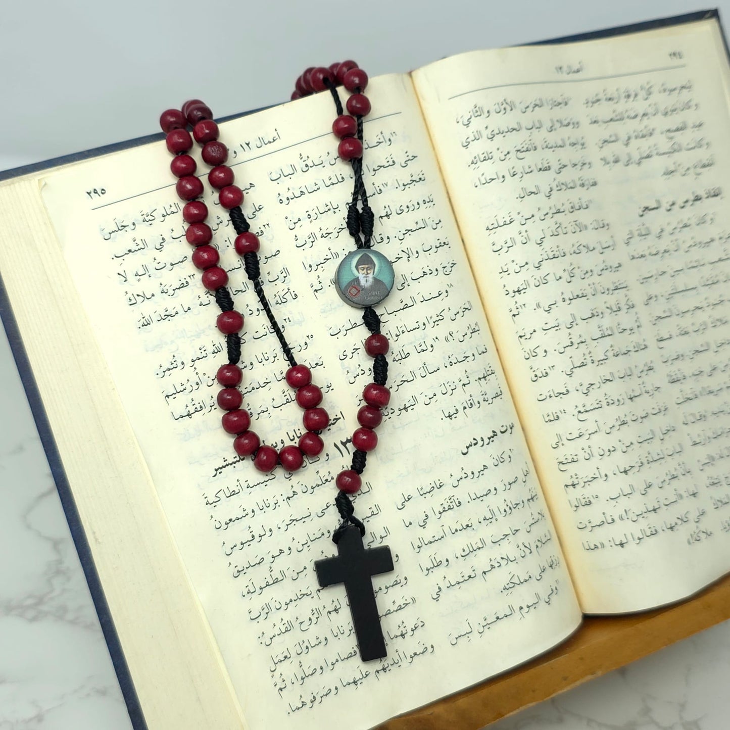 Saint Charbel Wood Rosary (Relic Center)