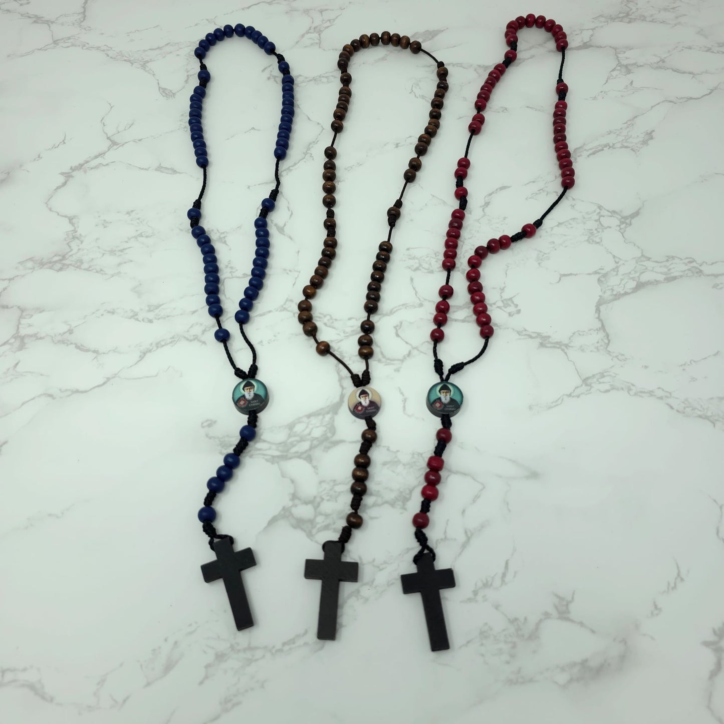 Saint Charbel Wood Rosary (Relic Center)
