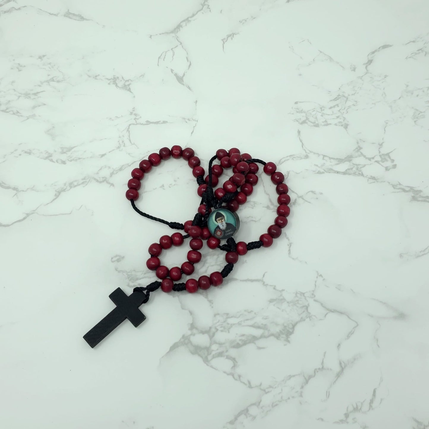 Saint Charbel Wood Rosary (Relic Center)