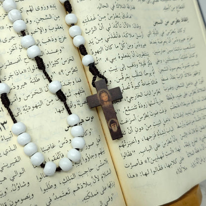 Saint Charbel & Jesus wood rosary