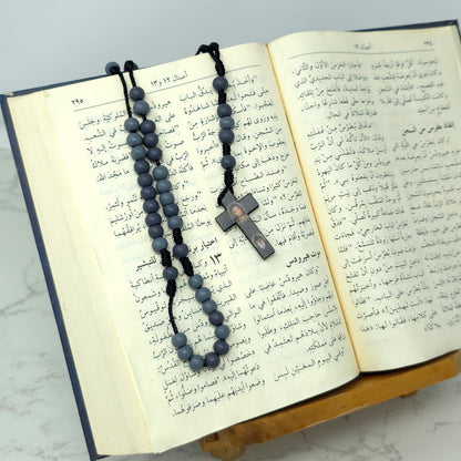 Saint Charbel & Jesus wood rosary