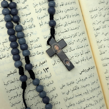 Saint Charbel & Jesus wood rosary