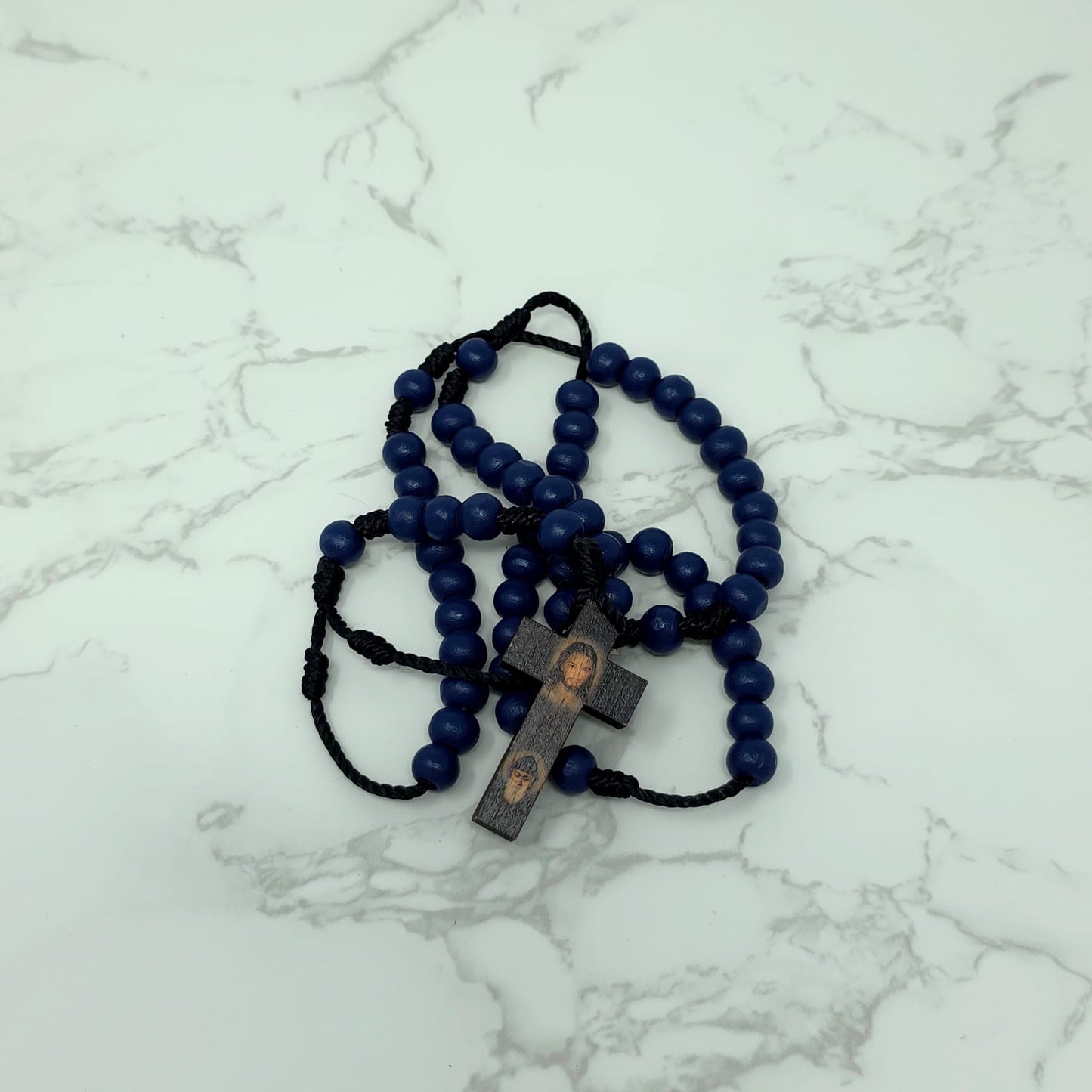 Saint Charbel & Jesus wood rosary
