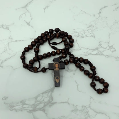 Saint Charbel & Jesus wood rosary