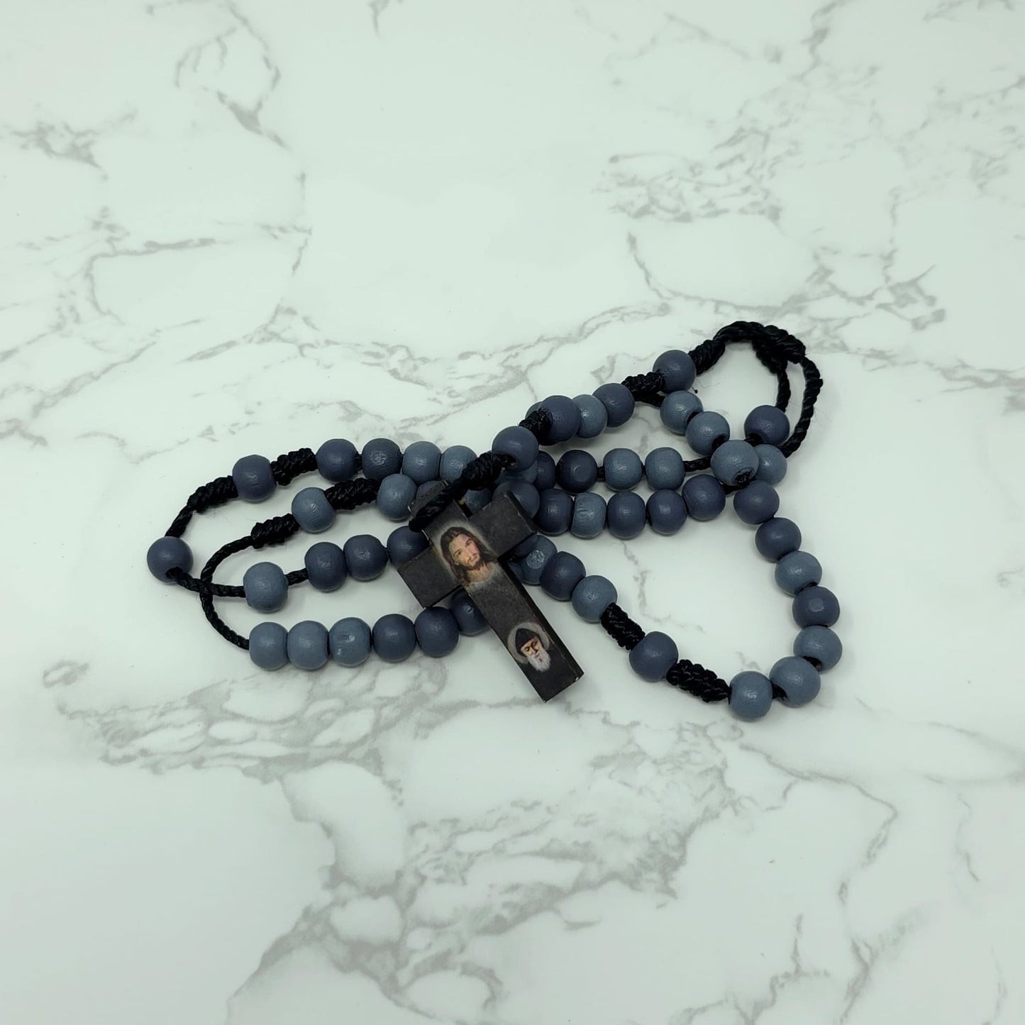 Saint Charbel & Jesus wood rosary