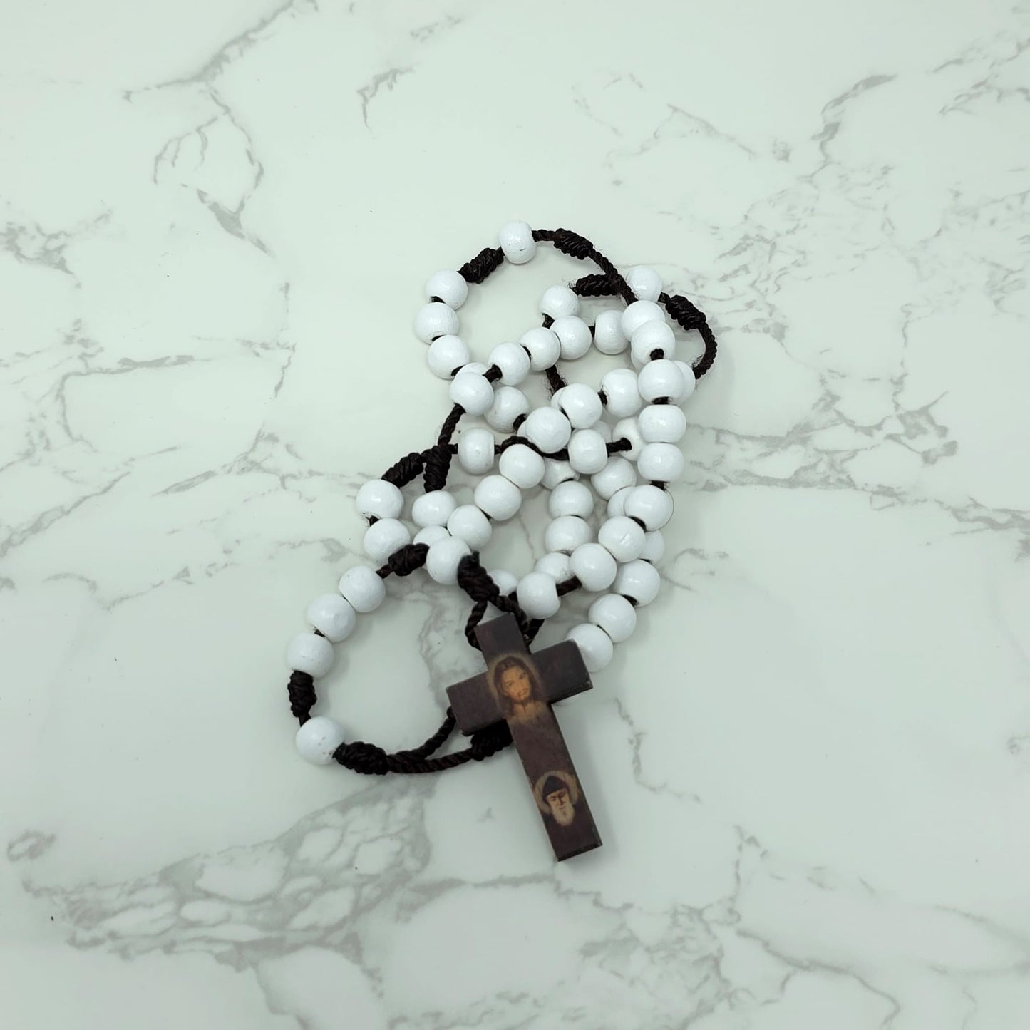 Saint Charbel & Jesus wood rosary