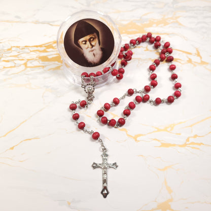 Saint Charbel Rose Wood Rosary