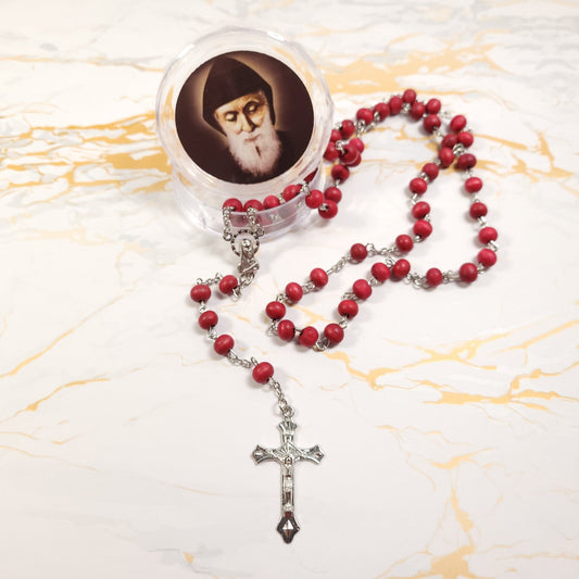 Saint Charbel Rose Wood Rosary
