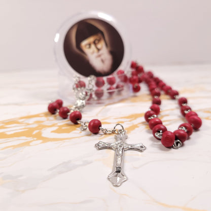 Saint Charbel Rose Wood Rosary